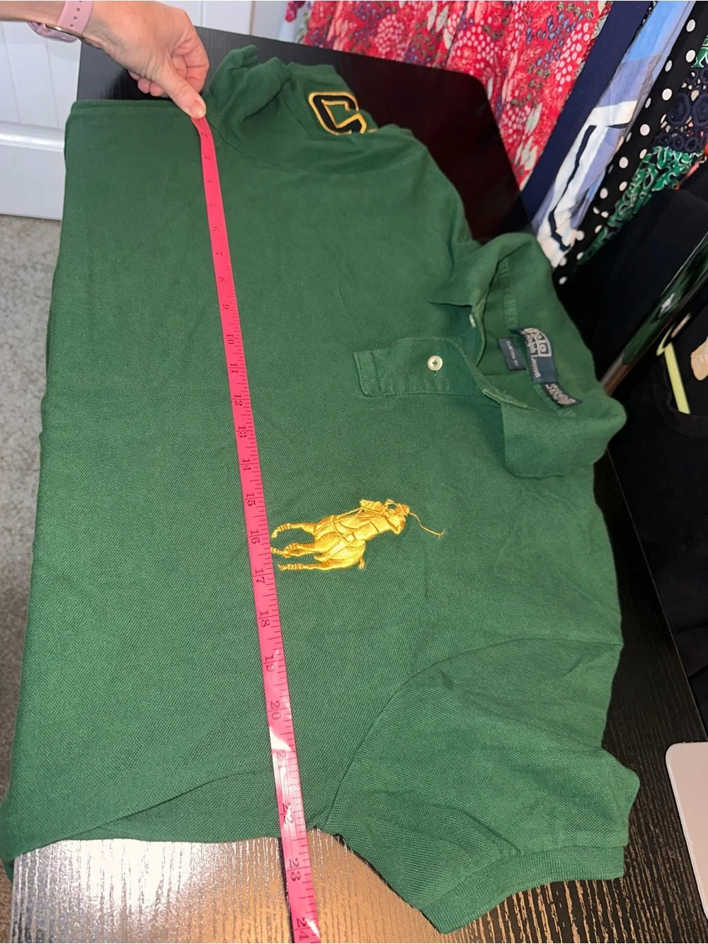 Ralph Lauren Vintage Size Large Mens Green Polo with Large Gold Pony Embroidery